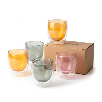 TAZA DOBLE VIDRIO 250ML COLOR