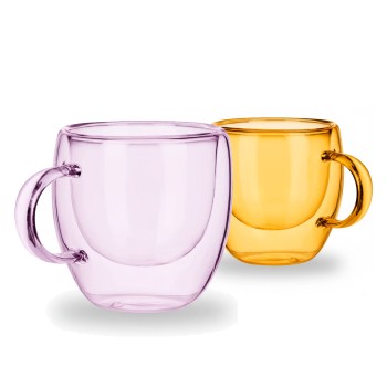 TAZA DOBLE VIDRIO 80ML COLOR